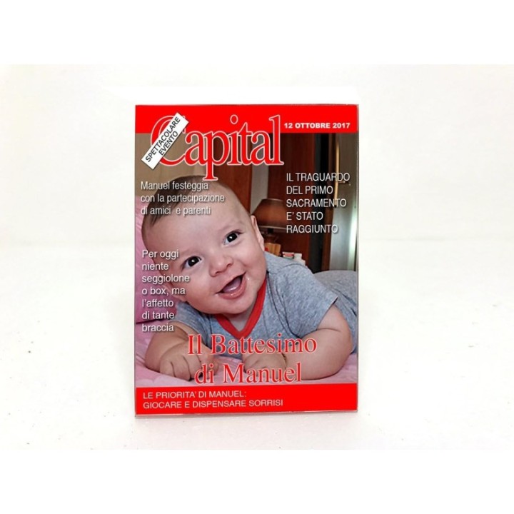 Bomboniera copertina Capital personalizzata per battesimo compleanno per bimbo in plexiglass