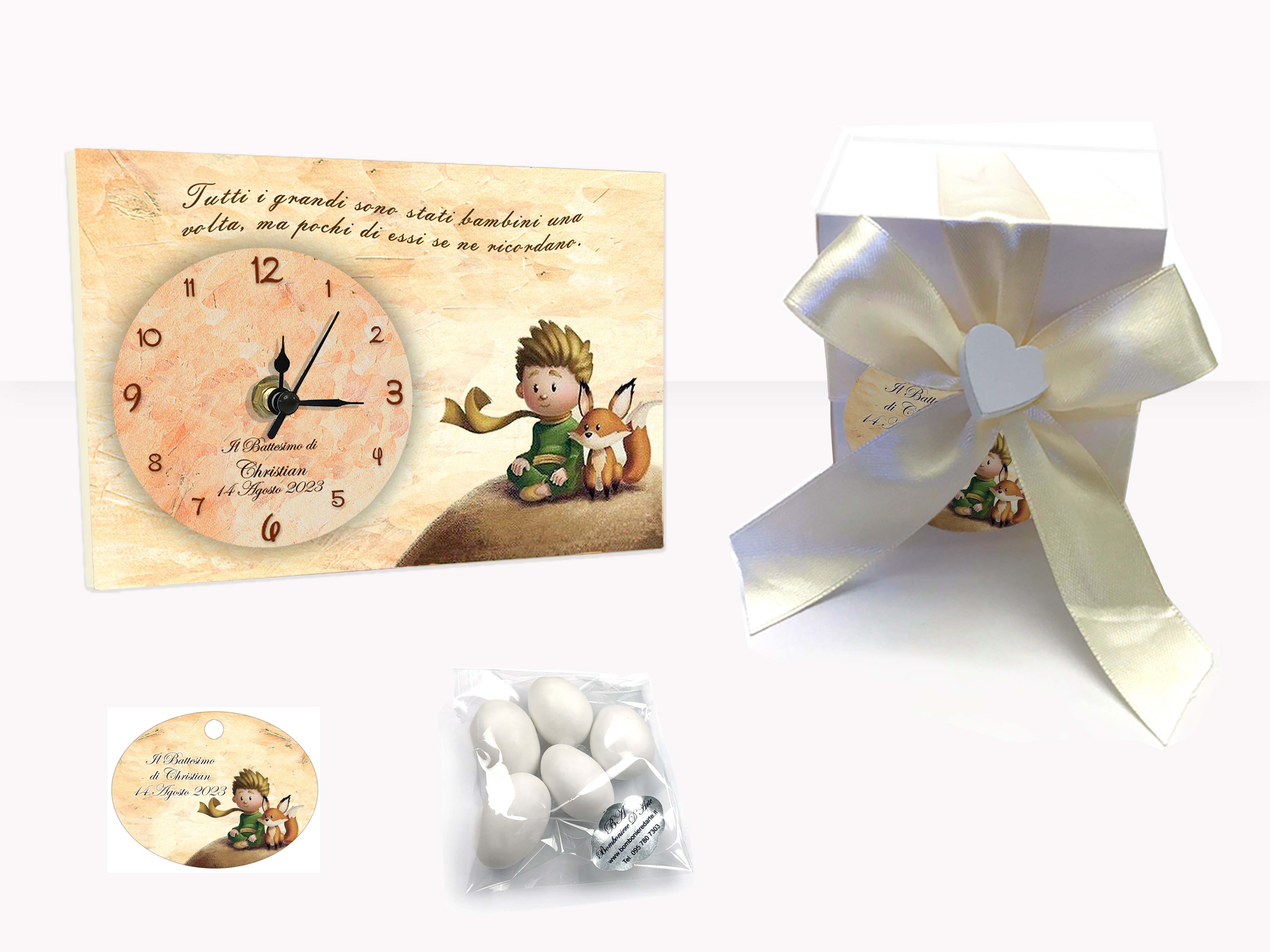 Bomboniera orologio modello Piccolo Principe per battesimo, compleanno,  nascita, comunione, cresima..
