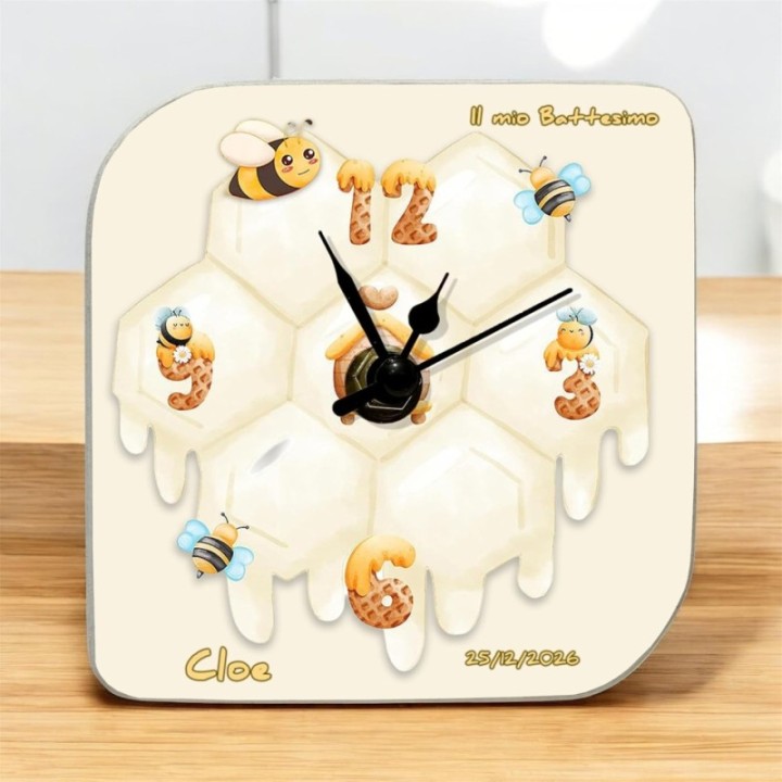 Bomboniera Battesimo o Compleanno Bambino con Orologio Personalizzato Tema Ape – Un Dolce Ricordo con Nome e Data, Confezione