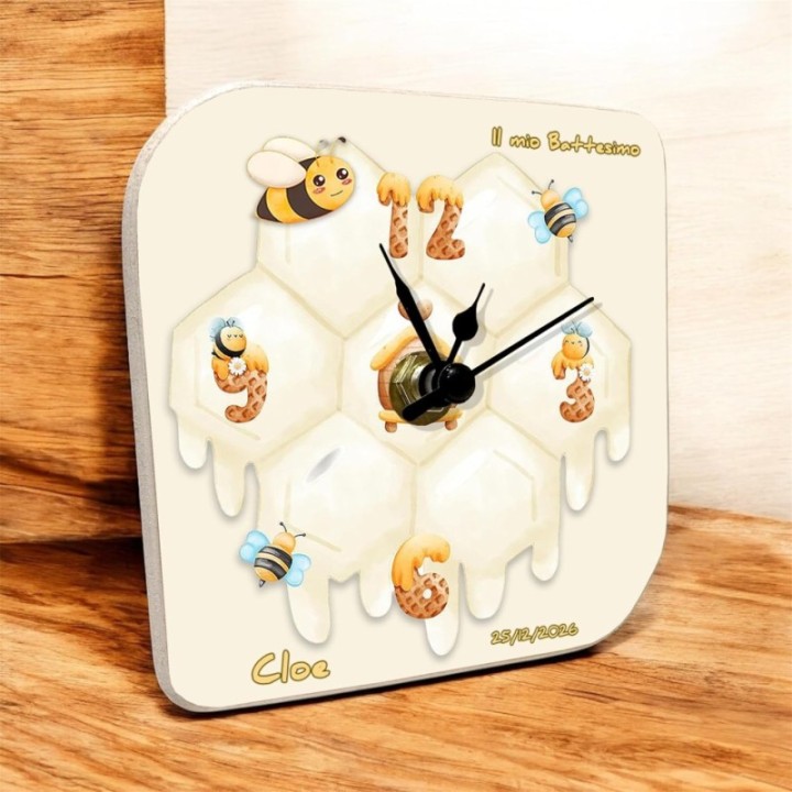 Bomboniera Battesimo o Compleanno Bambino con Orologio Personalizzato Tema Ape – Un Dolce Ricordo con Nome e Data, Confezione