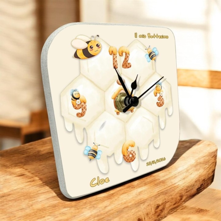 Bomboniera Battesimo o Compleanno Bambino con Orologio Personalizzato Tema Ape – Un Dolce Ricordo con Nome e Data, Confezione