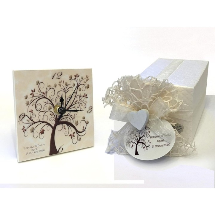 BOMBONIERA MATRIMONIO OROLOGIO ALBERO DELLA VITA FONDO CREMA