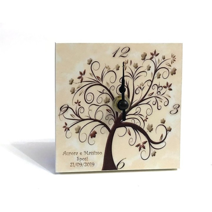 BOMBONIERA MATRIMONIO OROLOGIO ALBERO DELLA VITA FONDO CREMA