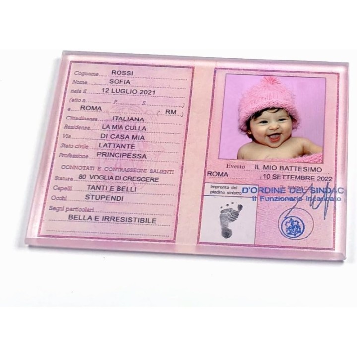 Bomboniera Carta D’Identità Personalizzata Battesimo Compleanno Naturale 6×8 cm con Magnete