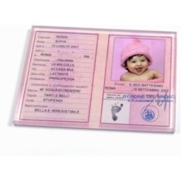 Bomboniera Carta D’Identità Personalizzata Battesimo Compleanno Rosa 6×8 cm con Magnete