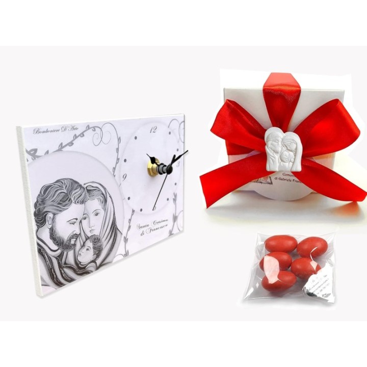 Bomboniera orologio modello sacra Famiglia per comunione e cresima. Personalizzato con frase da voi scelta, misura cm. 10x14 e