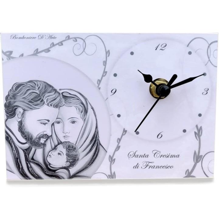Bomboniera orologio modello sacra Famiglia per comunione e cresima. Personalizzato con frase da voi scelta, misura cm. 10x14 e