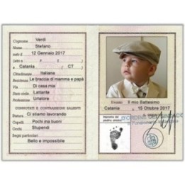 BOMBONIERE D'ARTE BATTESIMO CARTA D'IDENTITA' IN LEGNO 60x80x6 MM CON MAGNETE COL. NATURALE