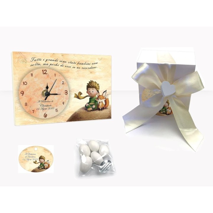 Bomboniera Orologio Modello Piccolo Principe per Battesimo, Compleanno, Nascita, Personalizzato con Frase da Voi Scelta, Misura