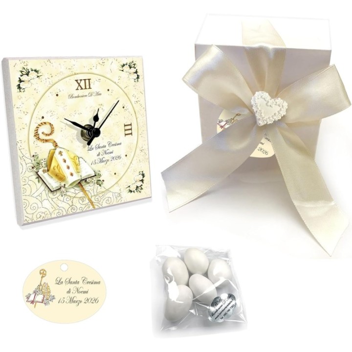 Bomboniere D'Arte Orologio Personalizzato Cresima 10x10 cm, Legno, Marrone, Digitale, Elettrico, Da Tavolo