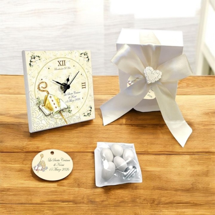 Bomboniere D'Arte Orologio Personalizzato Cresima 10x10 cm, Legno, Marrone, Digitale, Elettrico, Da Tavolo