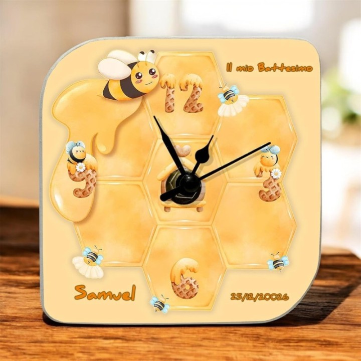 Bomboniera Battesimo o Compleanno Bambino con Orologio Personalizzato Tema Ape – Un Dolce Ricordo con Nome e Data, Confezione