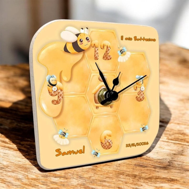 Bomboniera Battesimo o Compleanno Bambino con Orologio Personalizzato Tema Ape – Un Dolce Ricordo con Nome e Data, Confezione