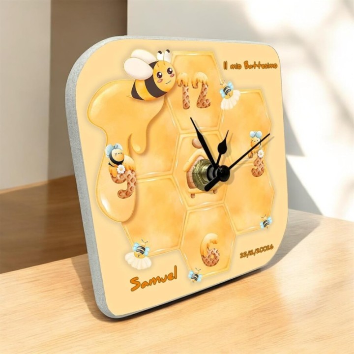 Bomboniera Battesimo o Compleanno Bambino con Orologio Personalizzato Tema Ape – Un Dolce Ricordo con Nome e Data, Confezione