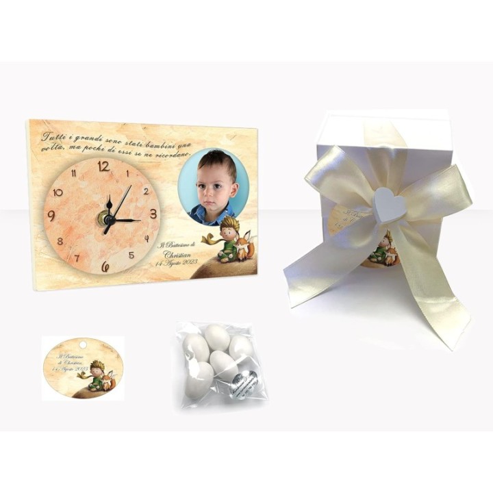Bomboniera Orologio Modello Piccolo Principe per Battesimo, Compleanno, Nascita, Personalizzato con Frase e Foto, Misura cm