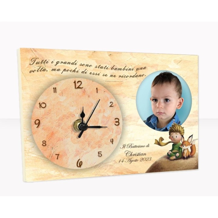 Bomboniera Orologio Modello Piccolo Principe per Battesimo, Compleanno, Nascita, Personalizzato con Frase e Foto, Misura cm