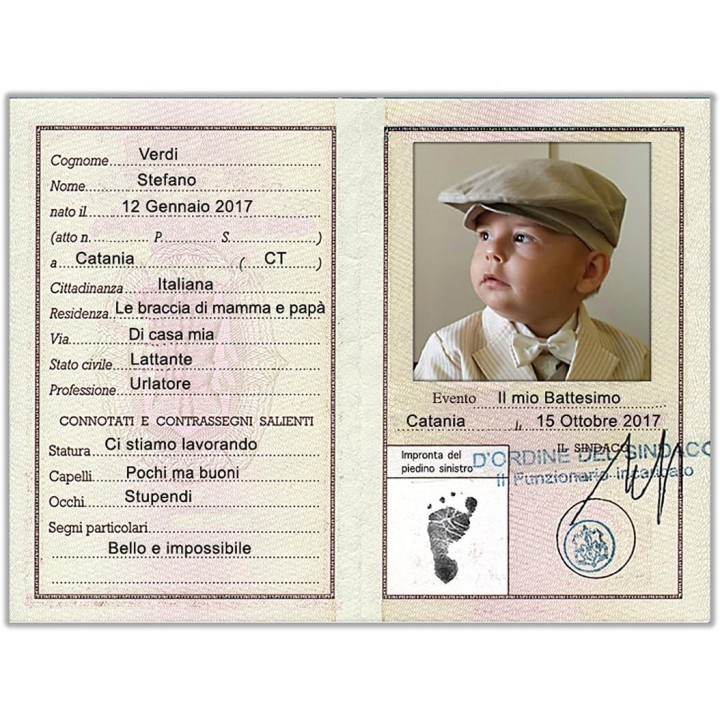 BOMBONIERE BATTESIMO CARTA D'IDENTITA' IN LEGNO CM. 10x7,5 CON MAGNETE O PIEDINO COL. NATURALE