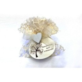 Sacchettini con confetti applicazione cuore o albero della vita