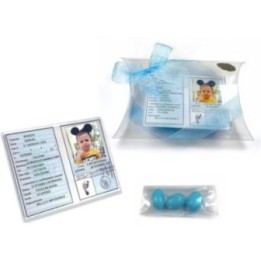 Bomboniera battesimo bimba plexiglass con appoggino 7,5x10 carta d'identità personalizzabile