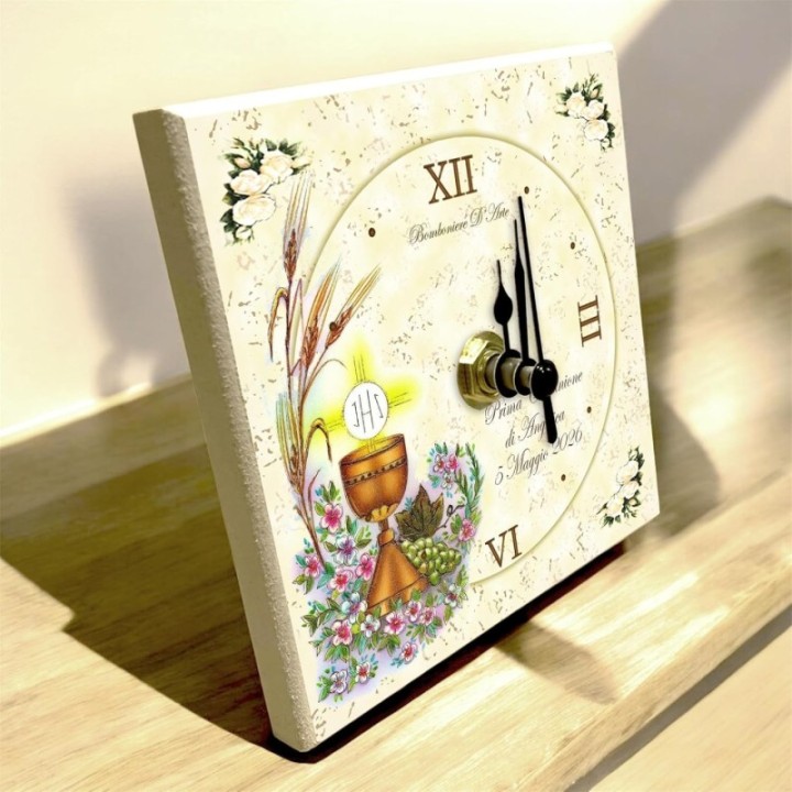 Bomboniere prima comunione orologio in legno personalizzato completo di confetti e bigliettino