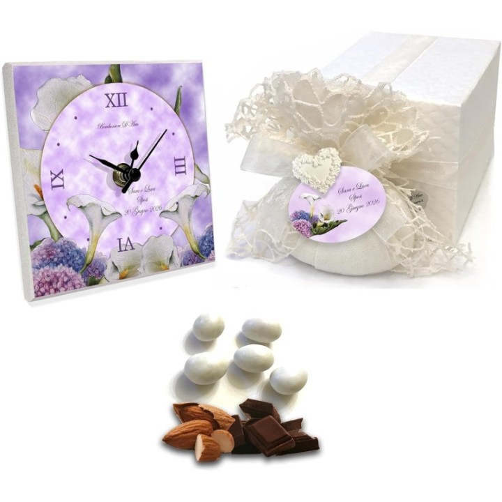 Orologio Bomboniera Personalizzabile, Tema Floreale per Matrimonio Battesimo Cresima, con Confezione Regalo e Confetti