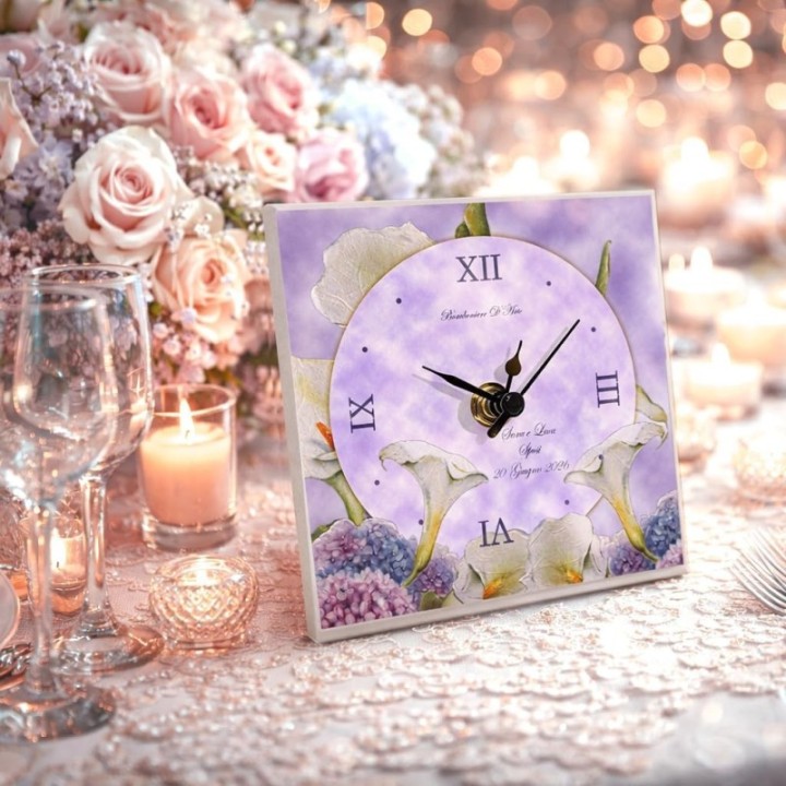 Orologio Bomboniera Personalizzabile, Tema Floreale per Matrimonio Battesimo Cresima, con Confezione Regalo e Confetti