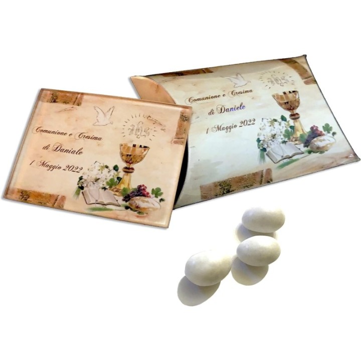 Bomboniere Magnete plexiglass Personalizzato per cresima e Comunione Completa di Confetti