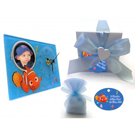 Bomboniere battesimo compleanno OROLOGIO Nemo con foto 