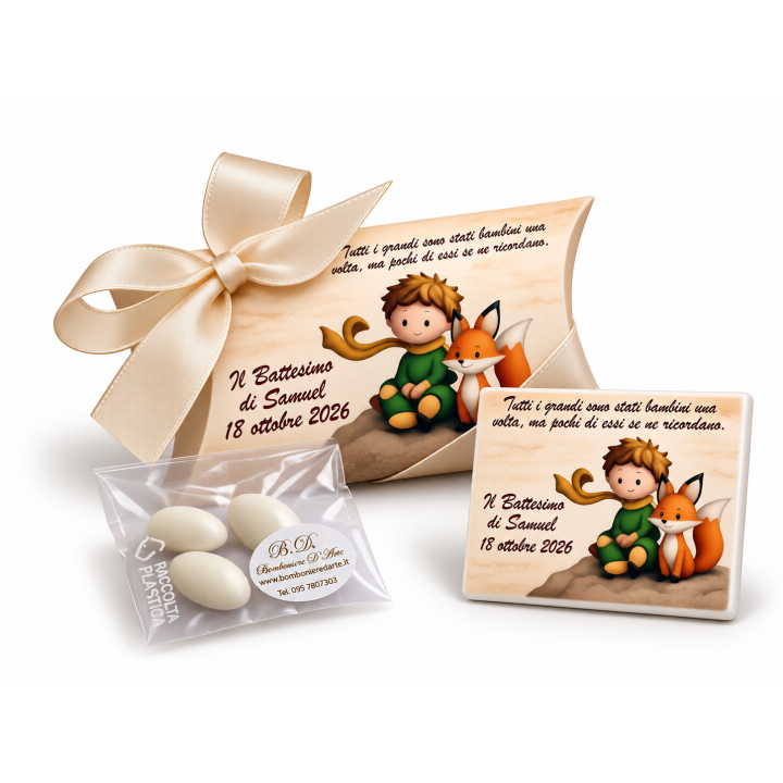 Bomboniera magnete mod. Piccolo Principe per battesimo compleanno bimbo personalizzata con scatola e confetti