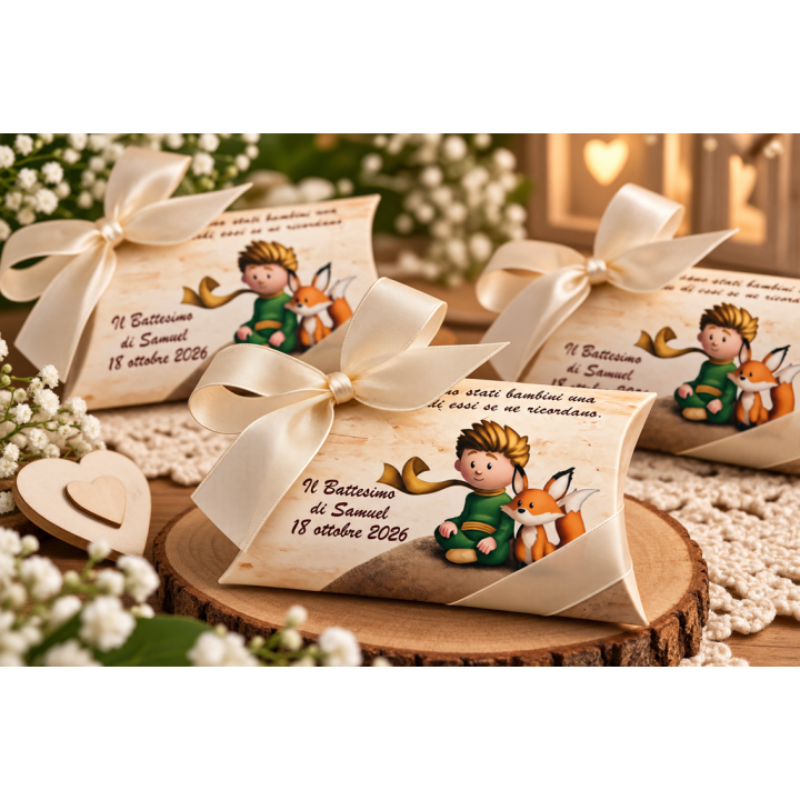 Bomboniera magnete mod. Piccolo Principe per battesimo compleanno bimbo personalizzata con scatola e confetti