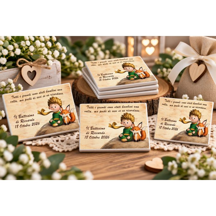 Bomboniera magnete mod. Piccolo Principe per battesimo compleanno bimbo personalizzata con scatola e confetti