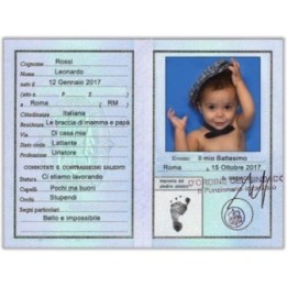 BOMBONIERE BATTESIMO CARTA D'IDENTITA' IN LEGNO MM. 60x80x6 CON MAGNETE COL. AZZURRO